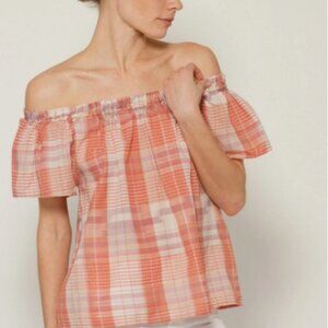 Ulla Johnson Amania Blouse Off Shoulder Peachy Pink + Lilac Size 0